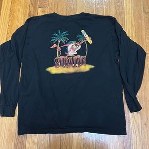 Vintage Looney Tunes Stranded Taz Island Survive Black Long Sleeve Shirt L